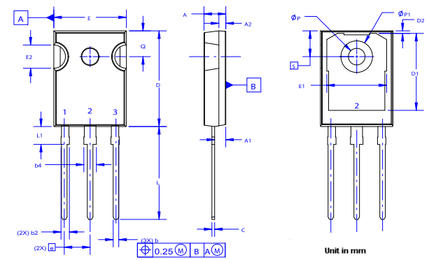 机械图纸 - onsemi NVHL015N065SC1碳化硅 (SiC) MOSFET